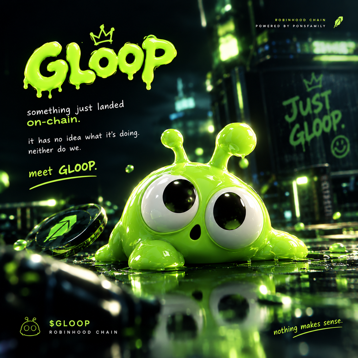 Gloop in a glowing futuristic city