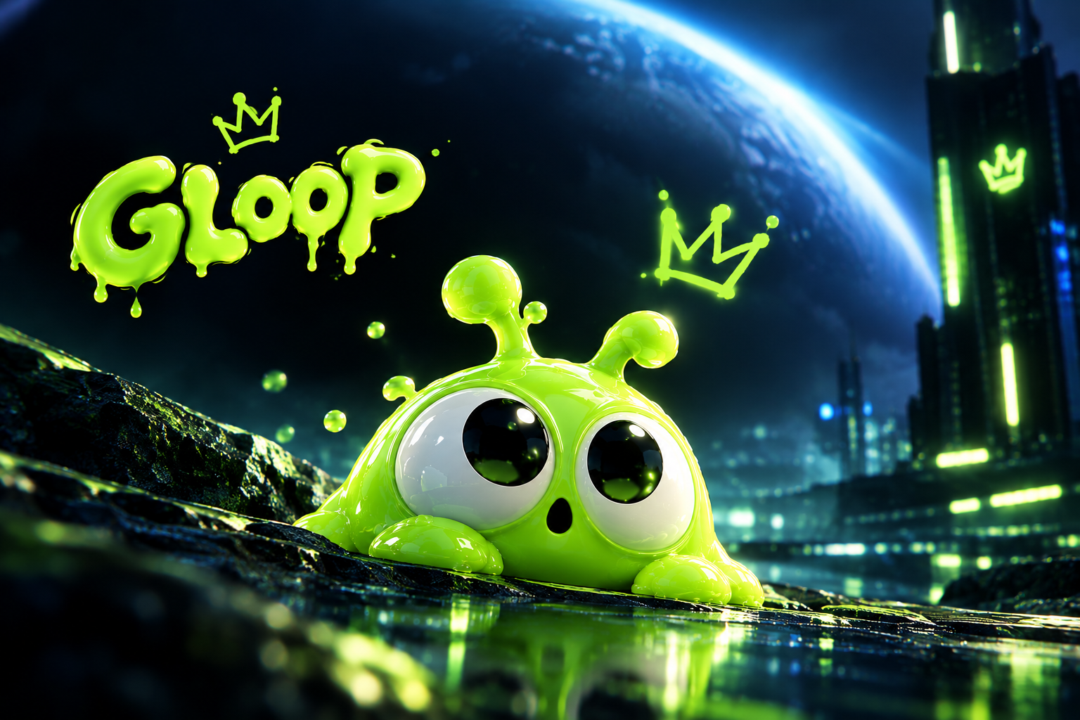 Gloop in a neon city at night